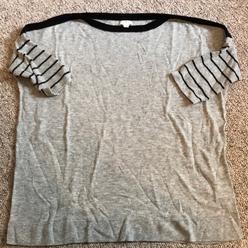 JCrew Grey Sweater w 3/4 Length Stripped Sleeves